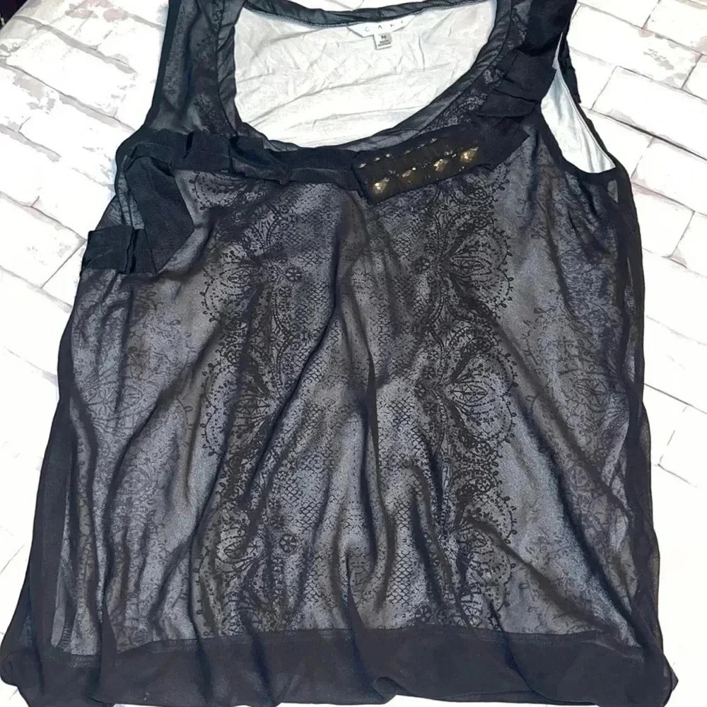 CABI sheer black blouson top HOLIDAYS CHRISTMAS NEW YEARS size medium